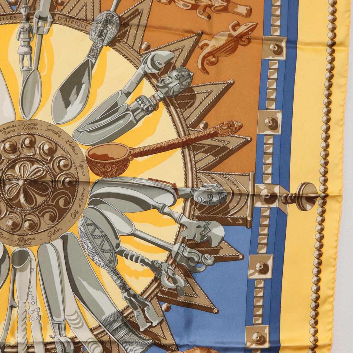 HERMES Carre 90 Scarf ""CUILLERS D'AFRIQUE"" Silk Yellow Auth am9940