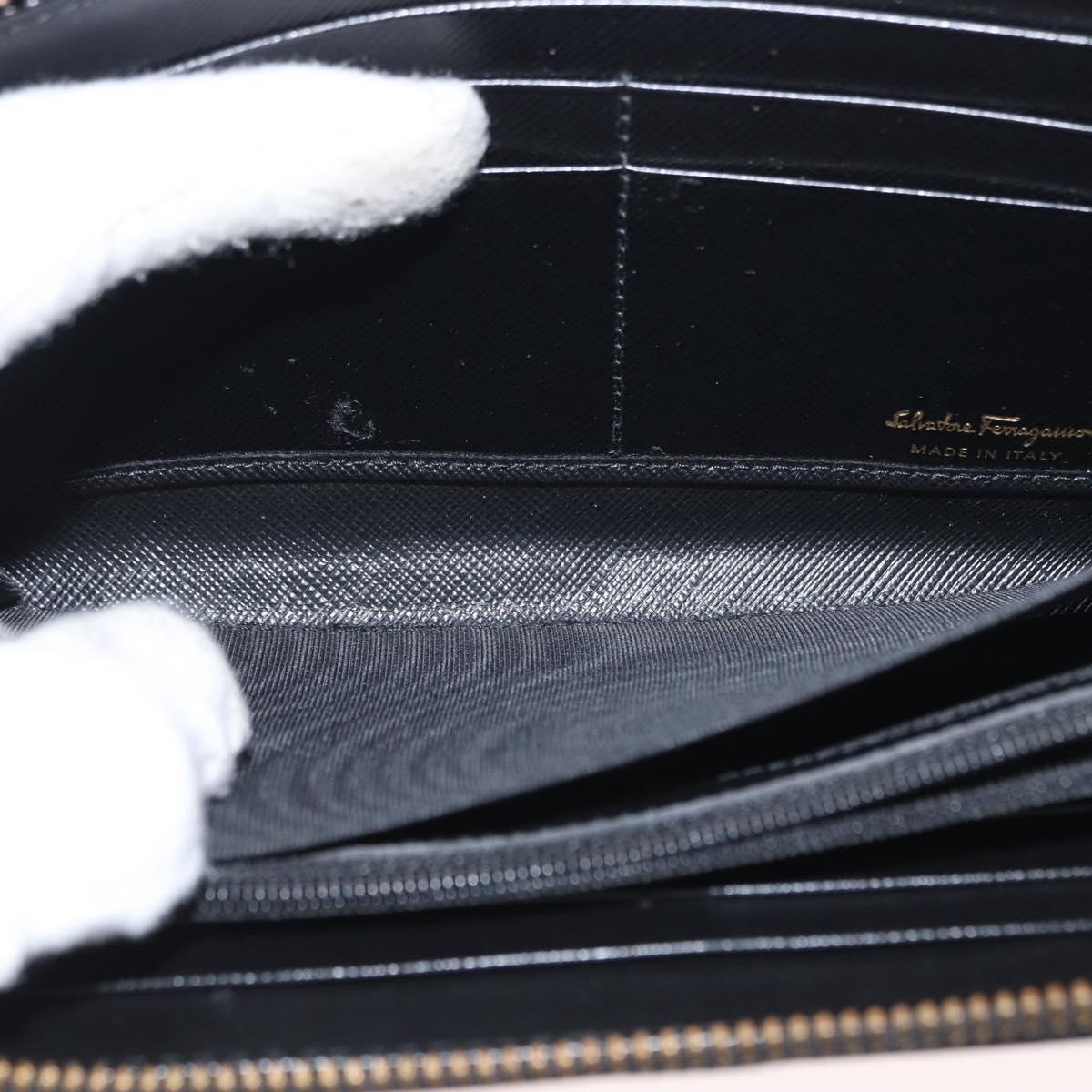Salvatore Ferragamo Gancini Long Wallet Leather Black Gold Auth am9941
