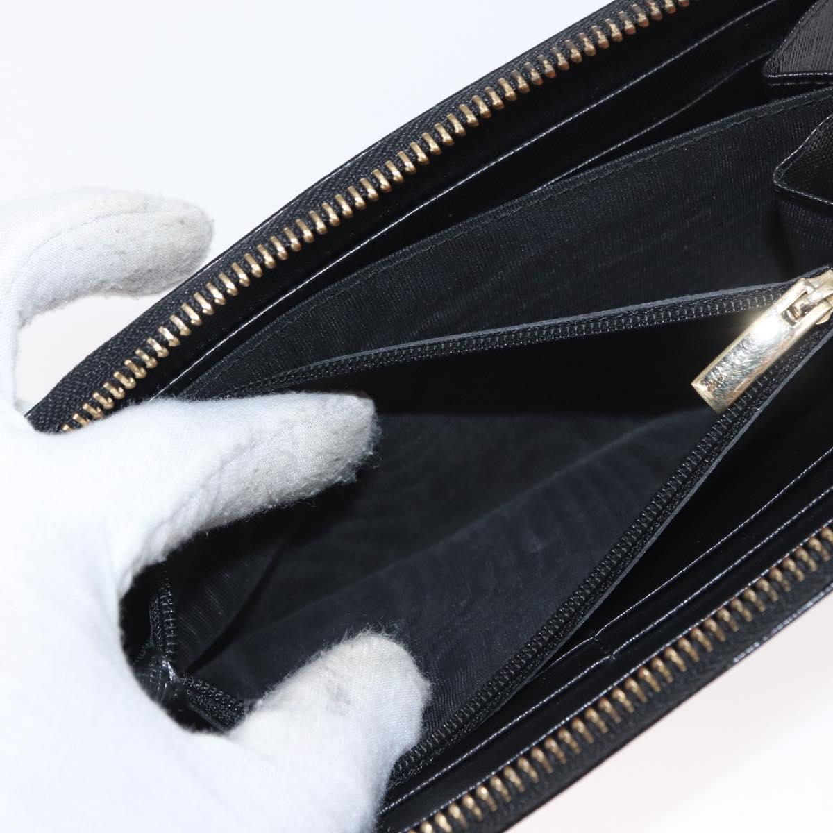 Salvatore Ferragamo Gancini Long Wallet Leather Black Gold Auth am9941