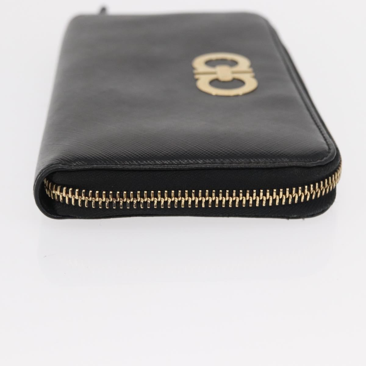 Salvatore Ferragamo Gancini Long Wallet Leather Black Gold Auth am9941