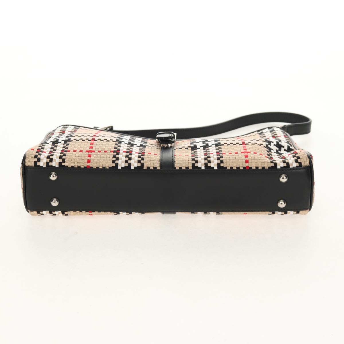 BURBERRY Nova Check Hand Bag Nylon Beige Silver Auth am9944V