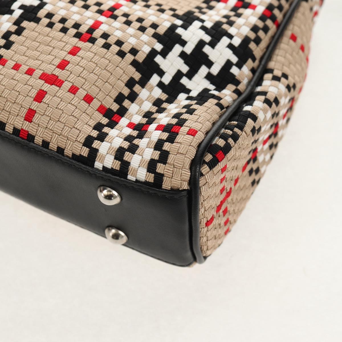 BURBERRY Nova Check Hand Bag Nylon Beige Silver Auth am9944V