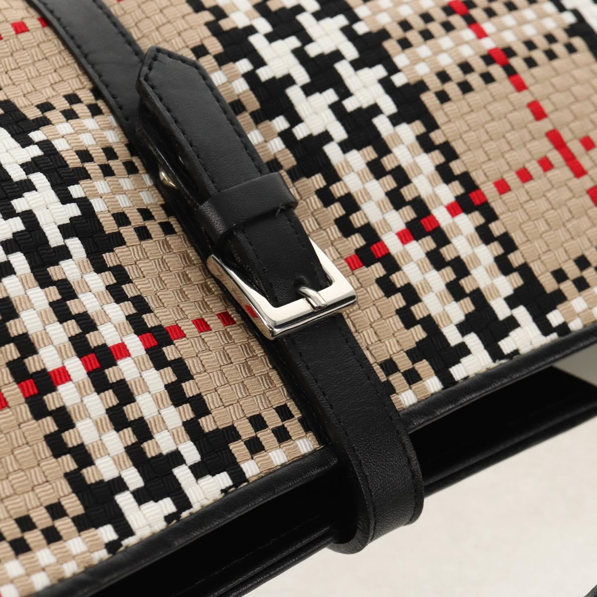 BURBERRY Nova Check Hand Bag Nylon Beige Silver Auth am9944V