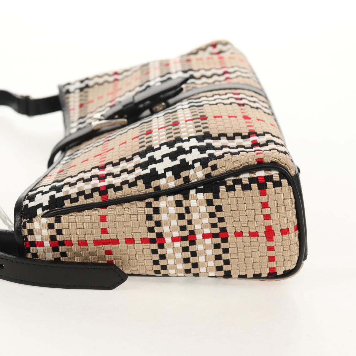 BURBERRY Nova Check Hand Bag Nylon Beige Silver Auth am9944V