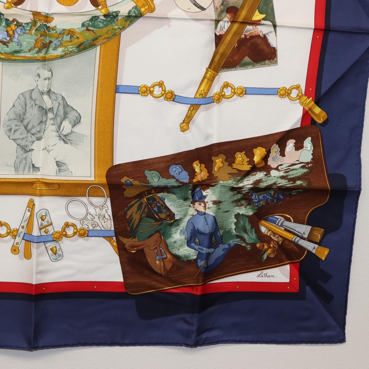 HERMES Carre 90 Scarf ""Memoire d'Hermes"" Silk Navy Auth am9945