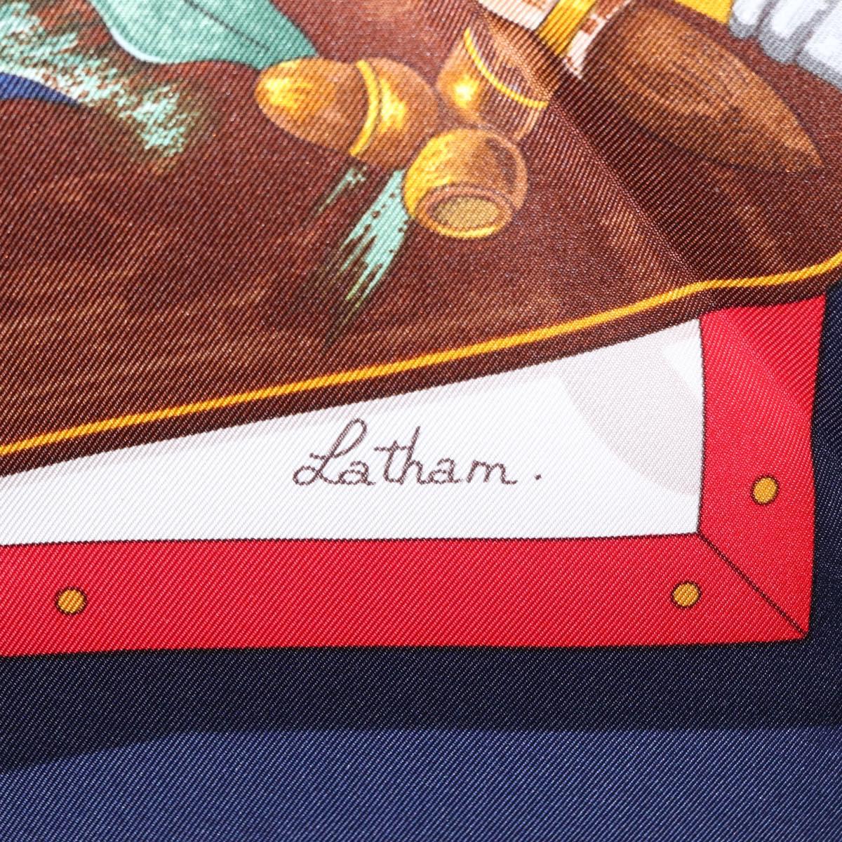 HERMES Carre 90 Scarf ""Memoire d'Hermes"" Silk Navy Auth am9945