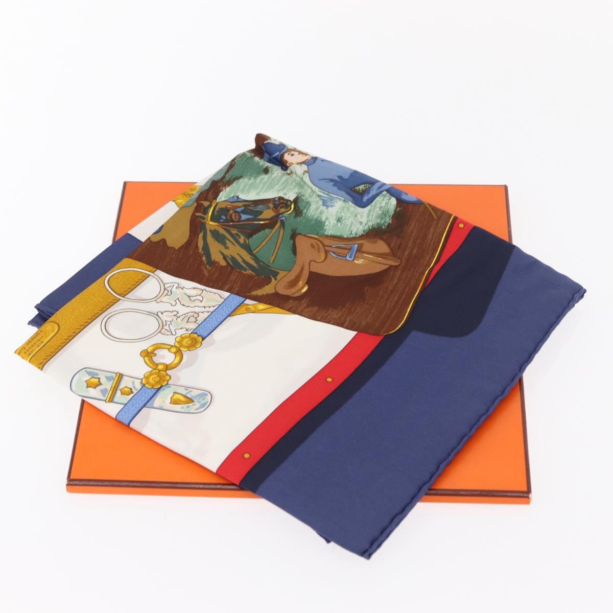 HERMES Carre 90 Scarf ""Memoire d'Hermes"" Silk Navy Auth am9945