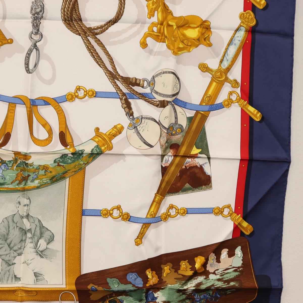 HERMES Carre 90 Scarf ""Memoire d'Hermes"" Silk Navy Auth am9945