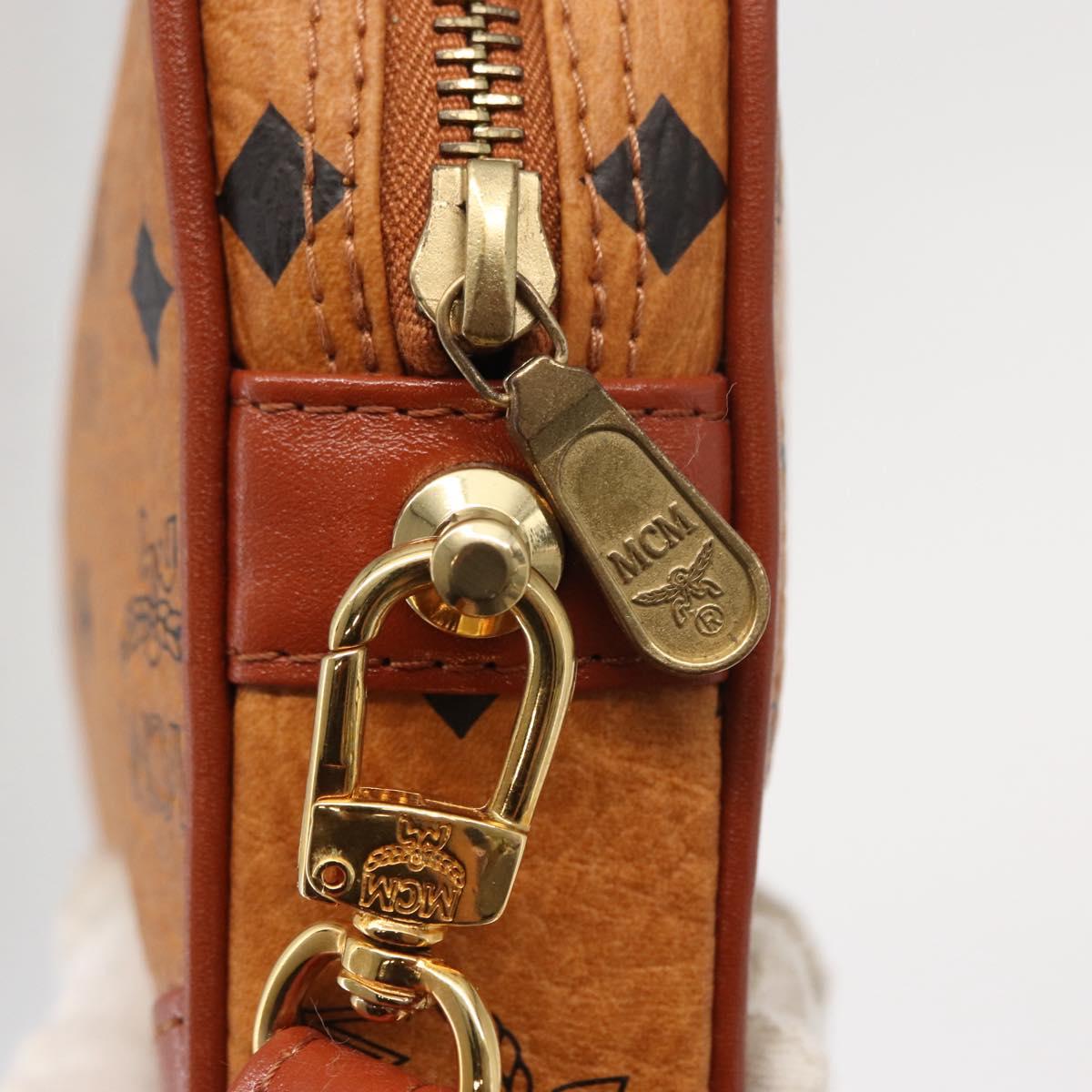 MCM Logogram Vicetos Clutch Bag PVC Leather Brown Gold Auth am9946