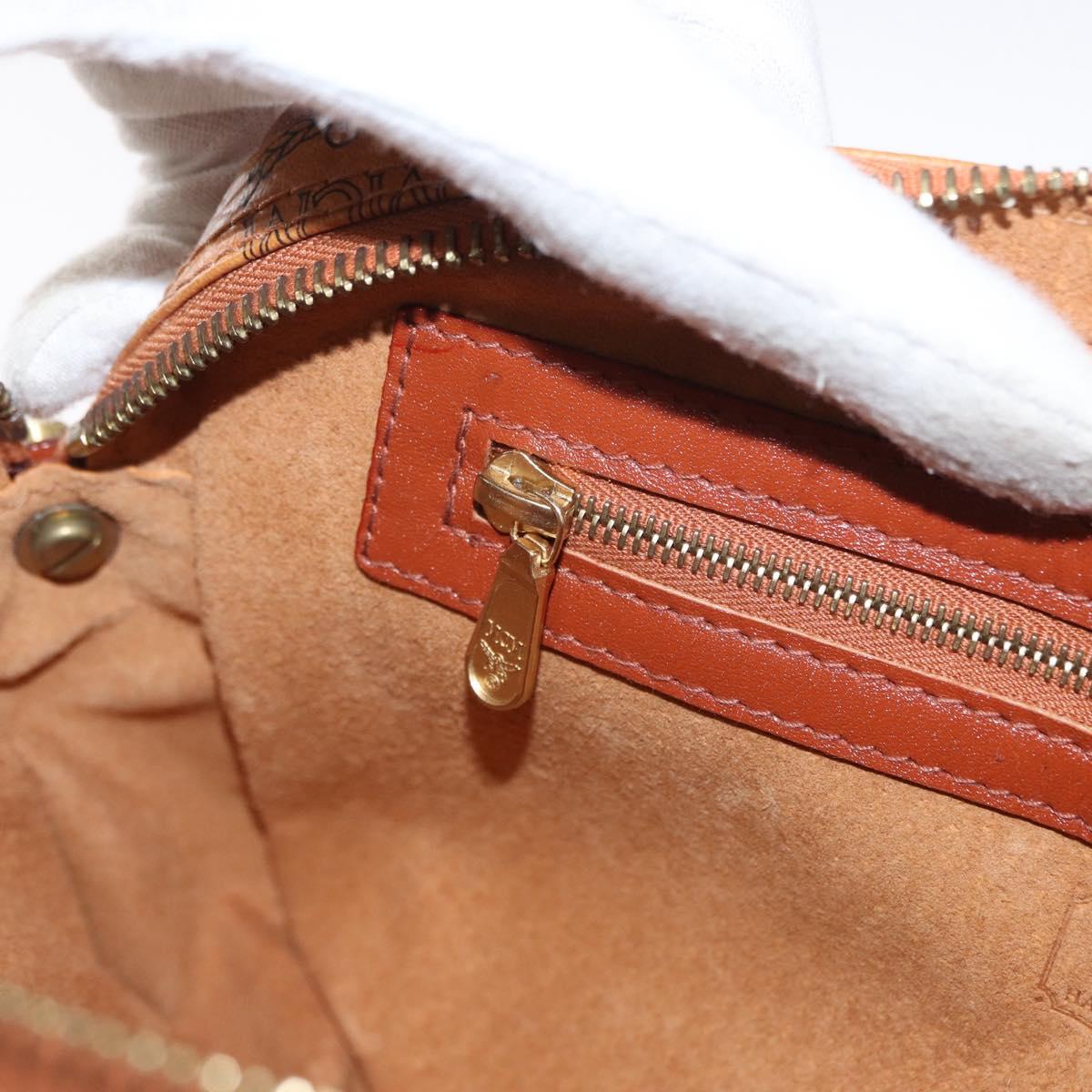 MCM Logogram Vicetos Clutch Bag PVC Leather Brown Gold Auth am9946