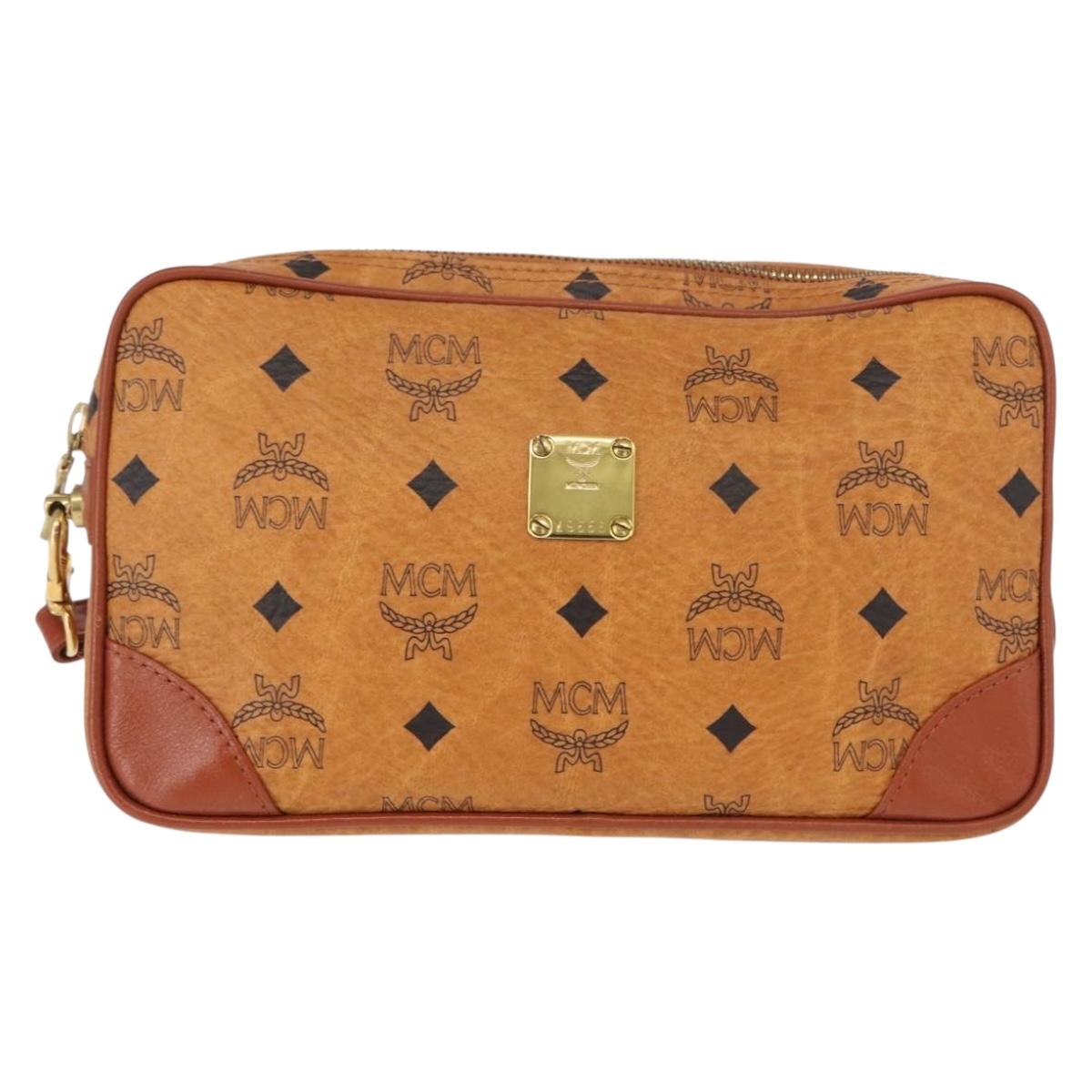 MCM Logogram Vicetos Clutch Bag PVC Leather Brown Gold Auth am9946