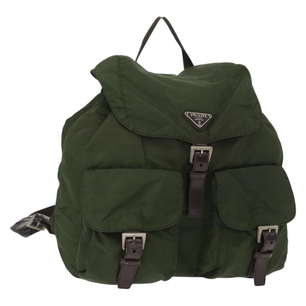 PRADA Backpack Nylon Khaki Silver Auth am9947