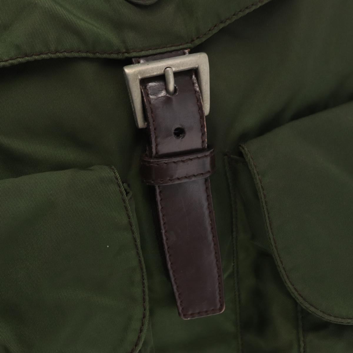 PRADA Backpack Nylon Khaki Silver Auth am9947