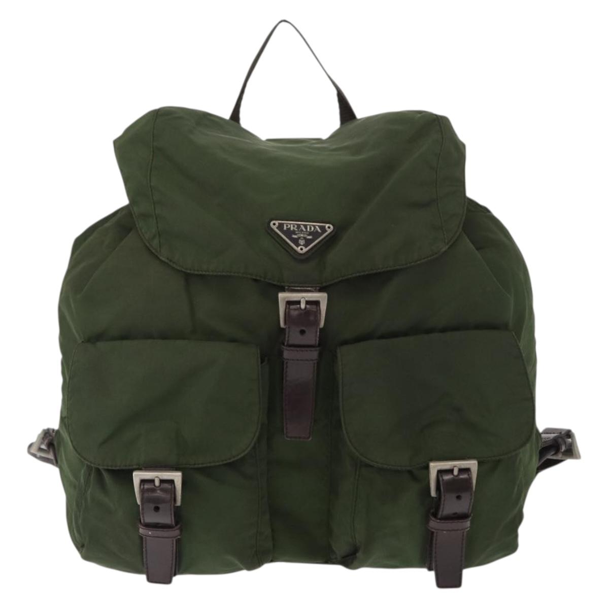 PRADA Backpack Nylon Khaki Silver Auth am9947