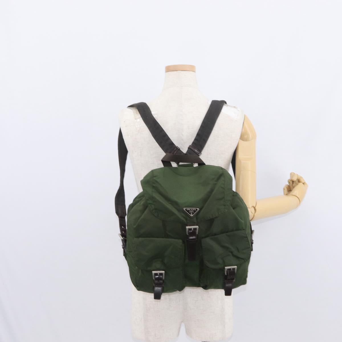 PRADA Backpack Nylon Khaki Silver Auth am9947