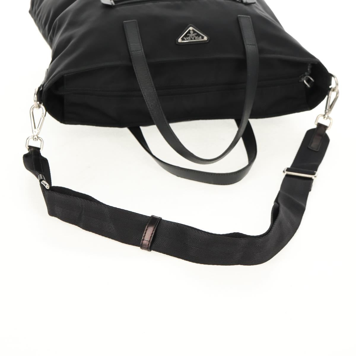 PRADA Tote Bag Nylon 2way Black Silver Auth am9967