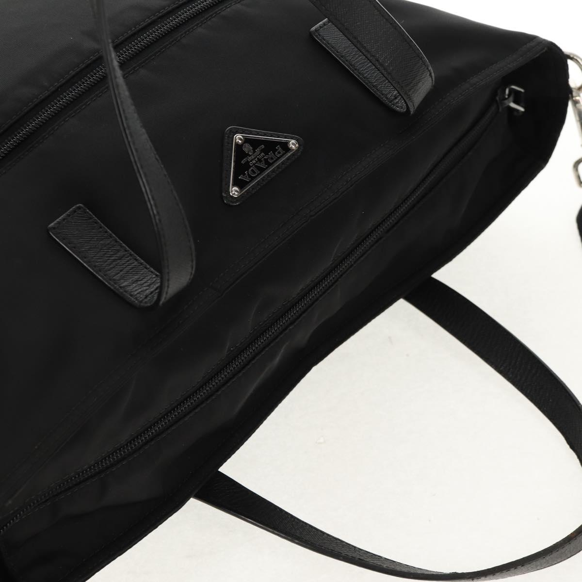PRADA Tote Bag Nylon 2way Black Silver Auth am9967