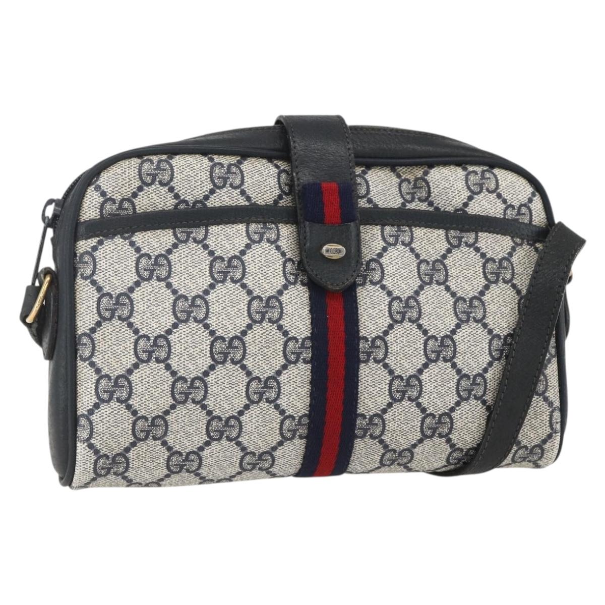 GUCCI GG Supreme Sherry Line Shoulder Bag PVC Navy Gold 89 02 055 Auth am9980