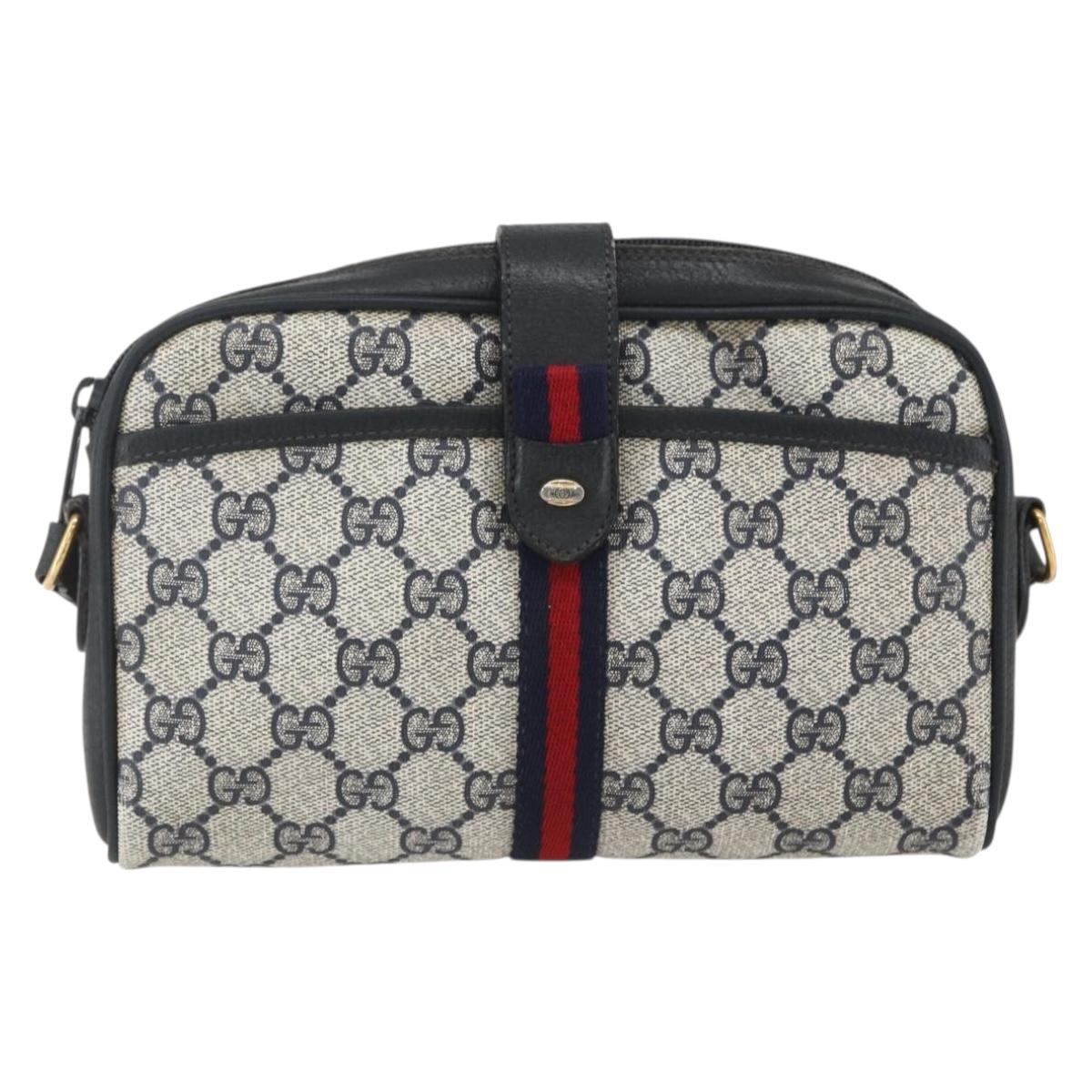 GUCCI GG Supreme Sherry Line Shoulder Bag PVC Navy Gold 89 02 055 Auth am9980