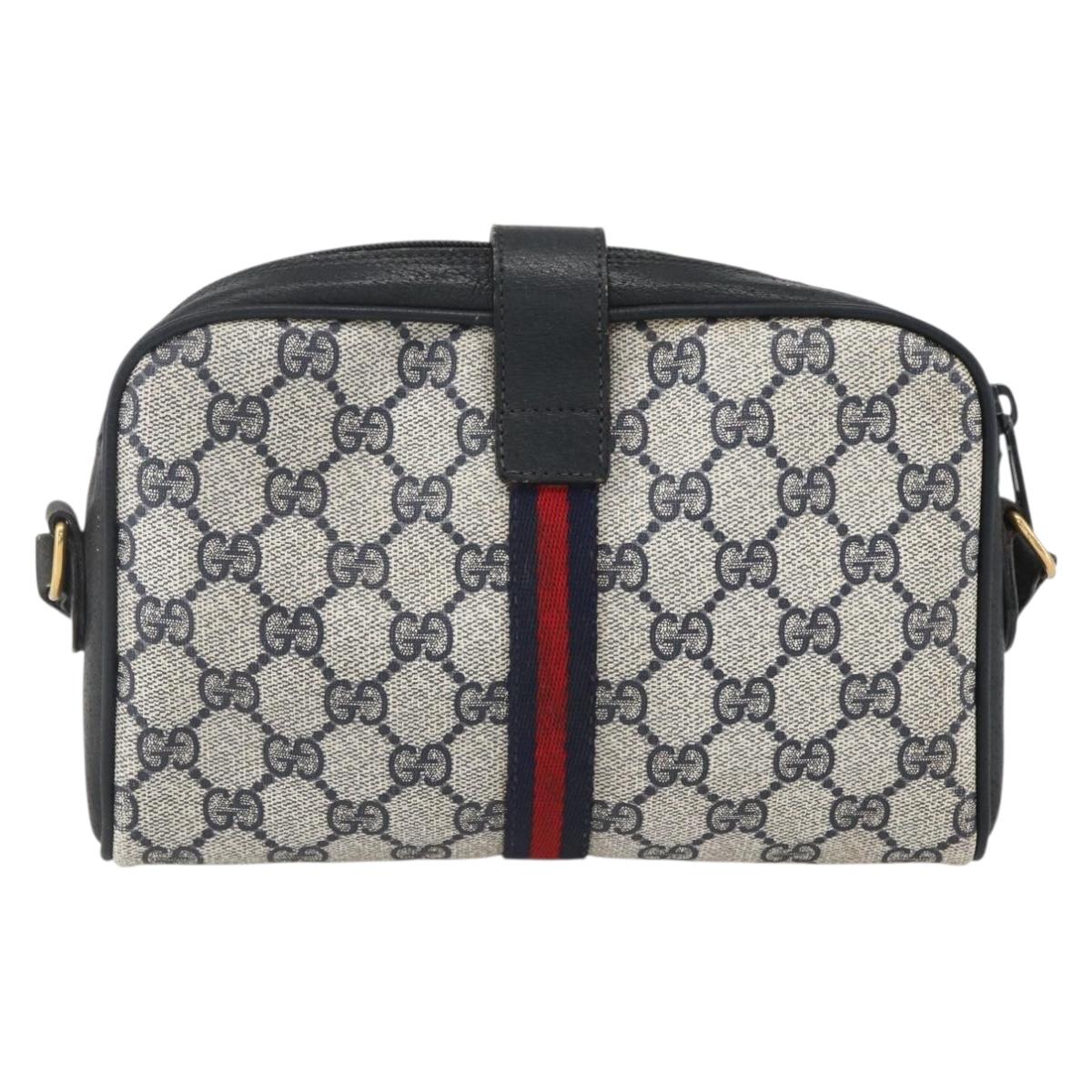 GUCCI GG Supreme Sherry Line Shoulder Bag PVC Navy Gold 89 02 055 Auth am9980