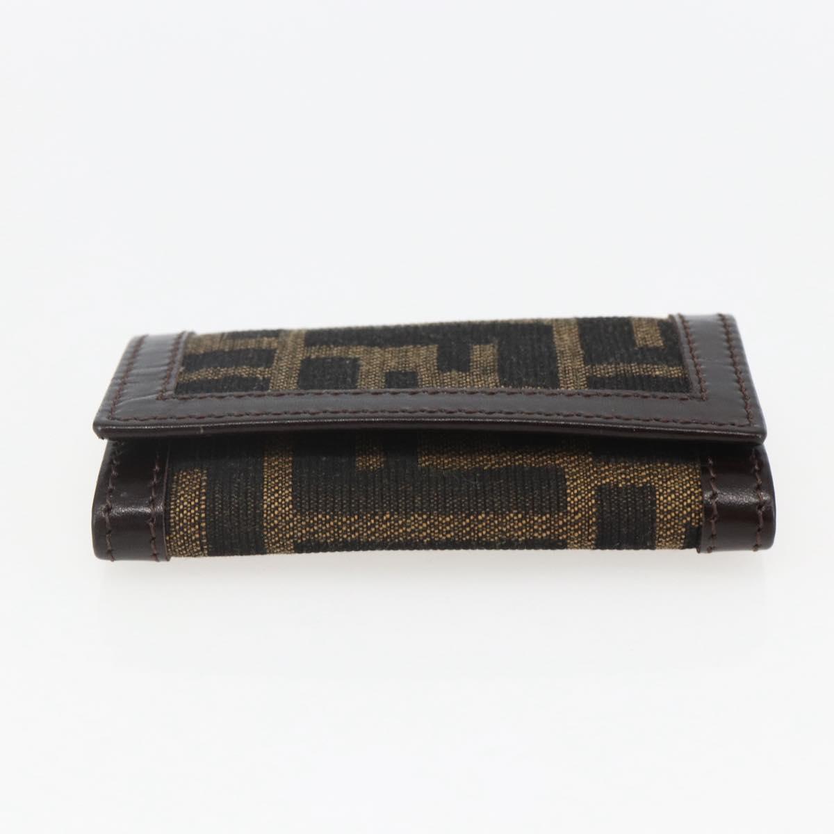 FENDI Zucca Canvas Key Case Brown Black Auth am9981V