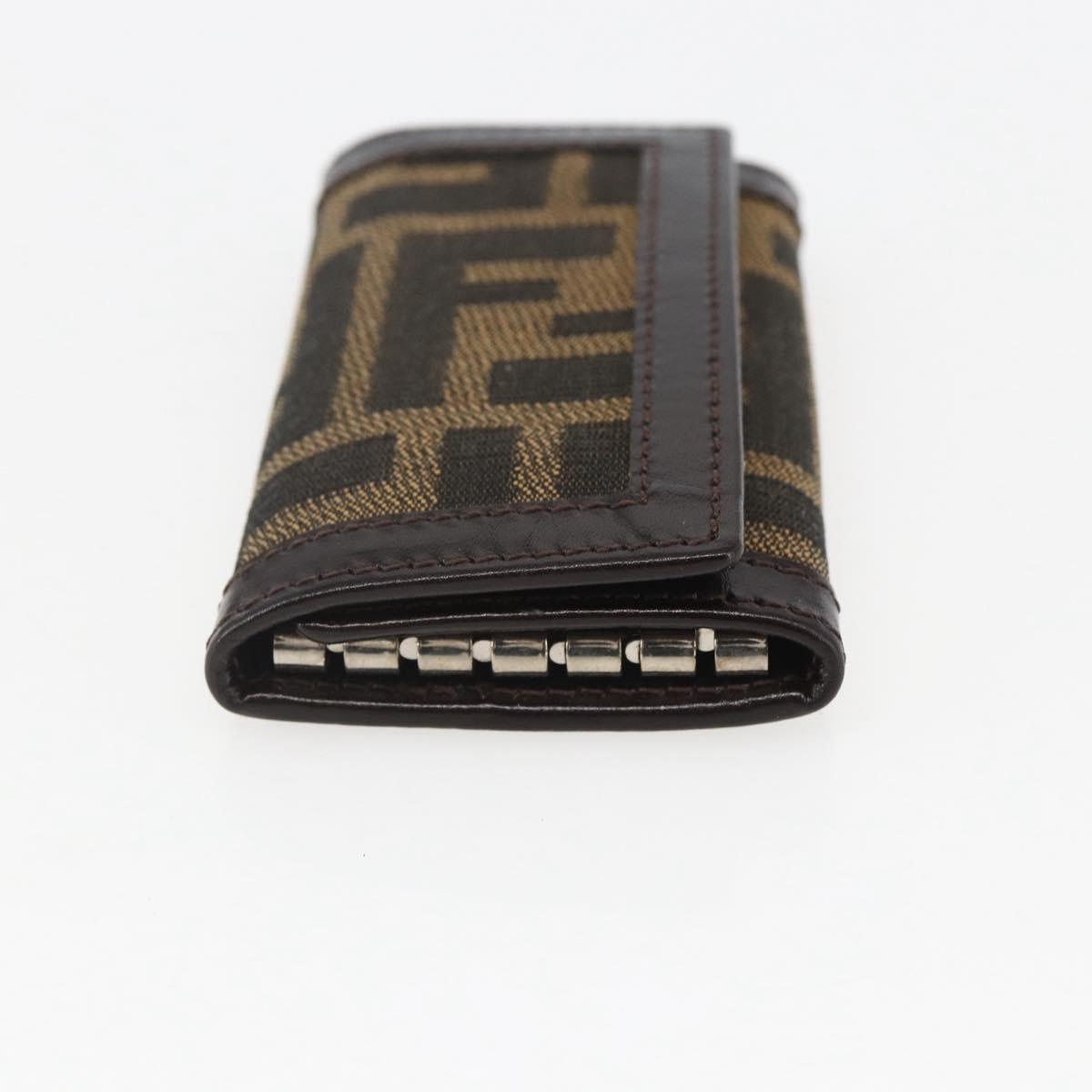 FENDI Zucca Canvas Key Case Brown Black Auth am9981V