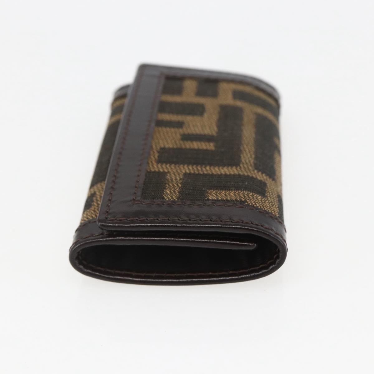 FENDI Zucca Canvas Key Case Brown Black Auth am9981V
