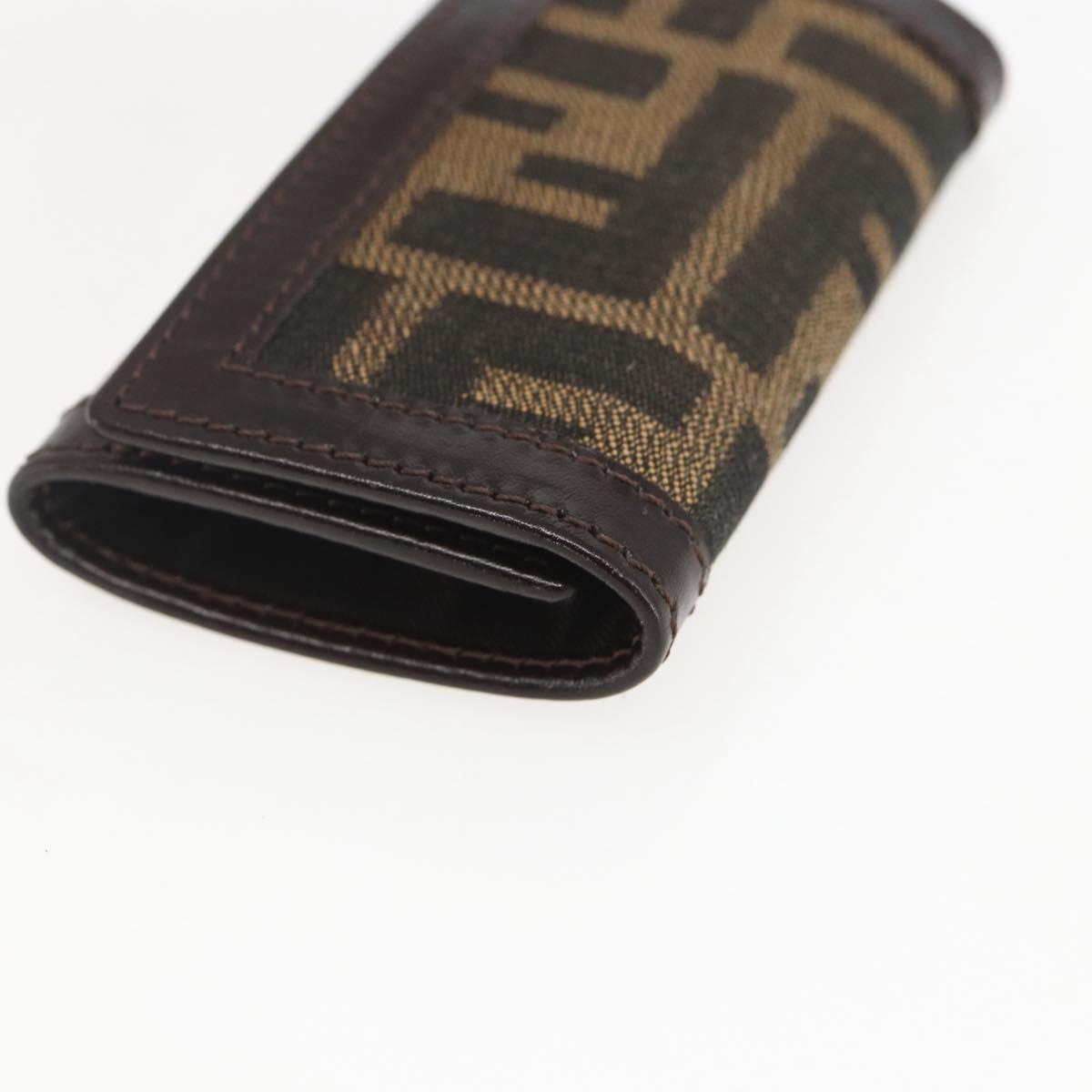 FENDI Zucca Canvas Key Case Brown Black Auth am9981V