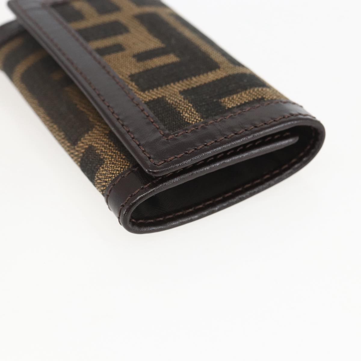 FENDI Zucca Canvas Key Case Brown Black Auth am9981V