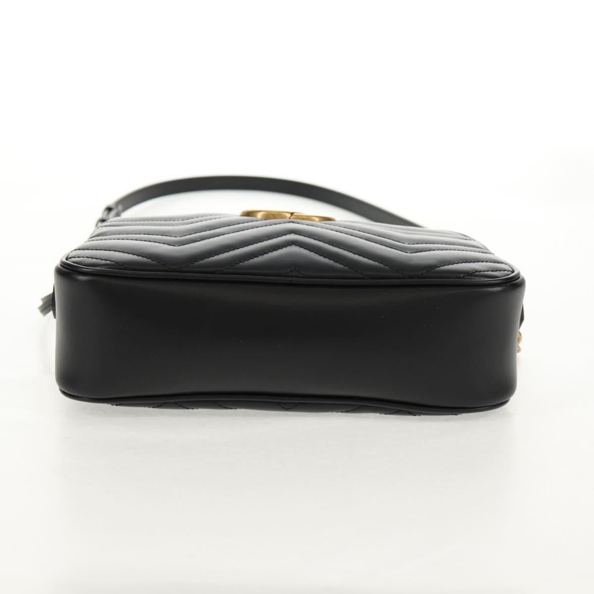 GUCCI Chain GG Marmont Shoulder Bag Leather Black Gold 447632 Auth am9985M