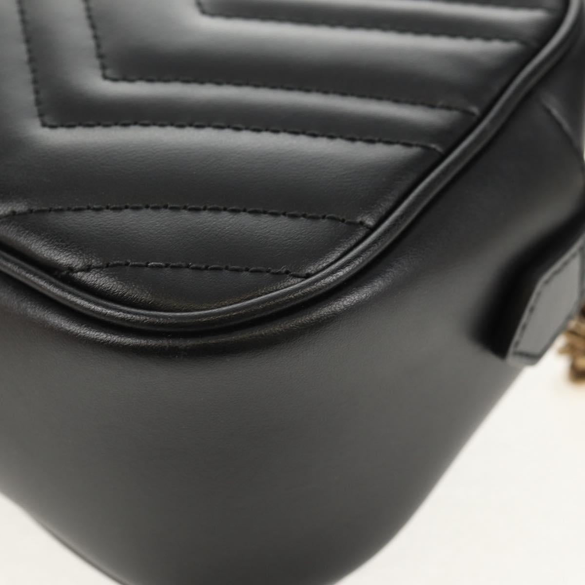GUCCI Chain GG Marmont Shoulder Bag Leather Black Gold 447632 Auth am9985M