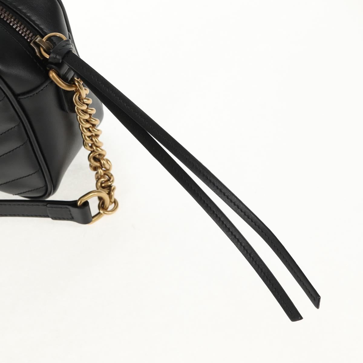 GUCCI Chain GG Marmont Shoulder Bag Leather Black Gold 447632 Auth am9985M