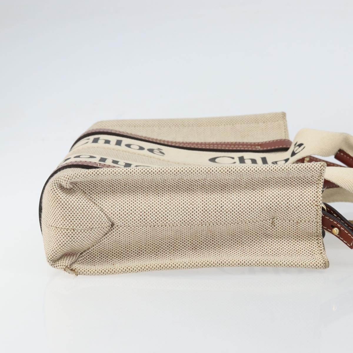 Chloe Woody Hand Bag Canvas Leather 2way Beige Gold Auth am9996