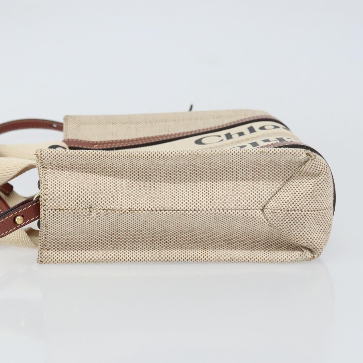 Chloe Woody Hand Bag Canvas Leather 2way Beige Gold Auth am9996