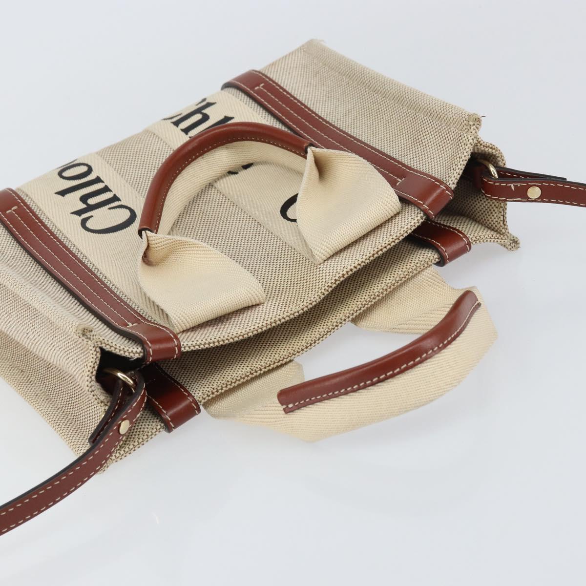 Chloe Woody Hand Bag Canvas Leather 2way Beige Gold Auth am9996