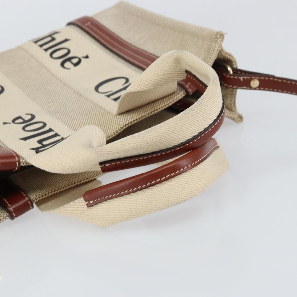 Chloe Woody Hand Bag Canvas Leather 2way Beige Gold Auth am9996