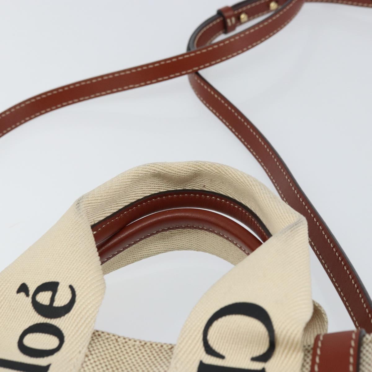 Chloe Woody Hand Bag Canvas Leather 2way Beige Gold Auth am9996