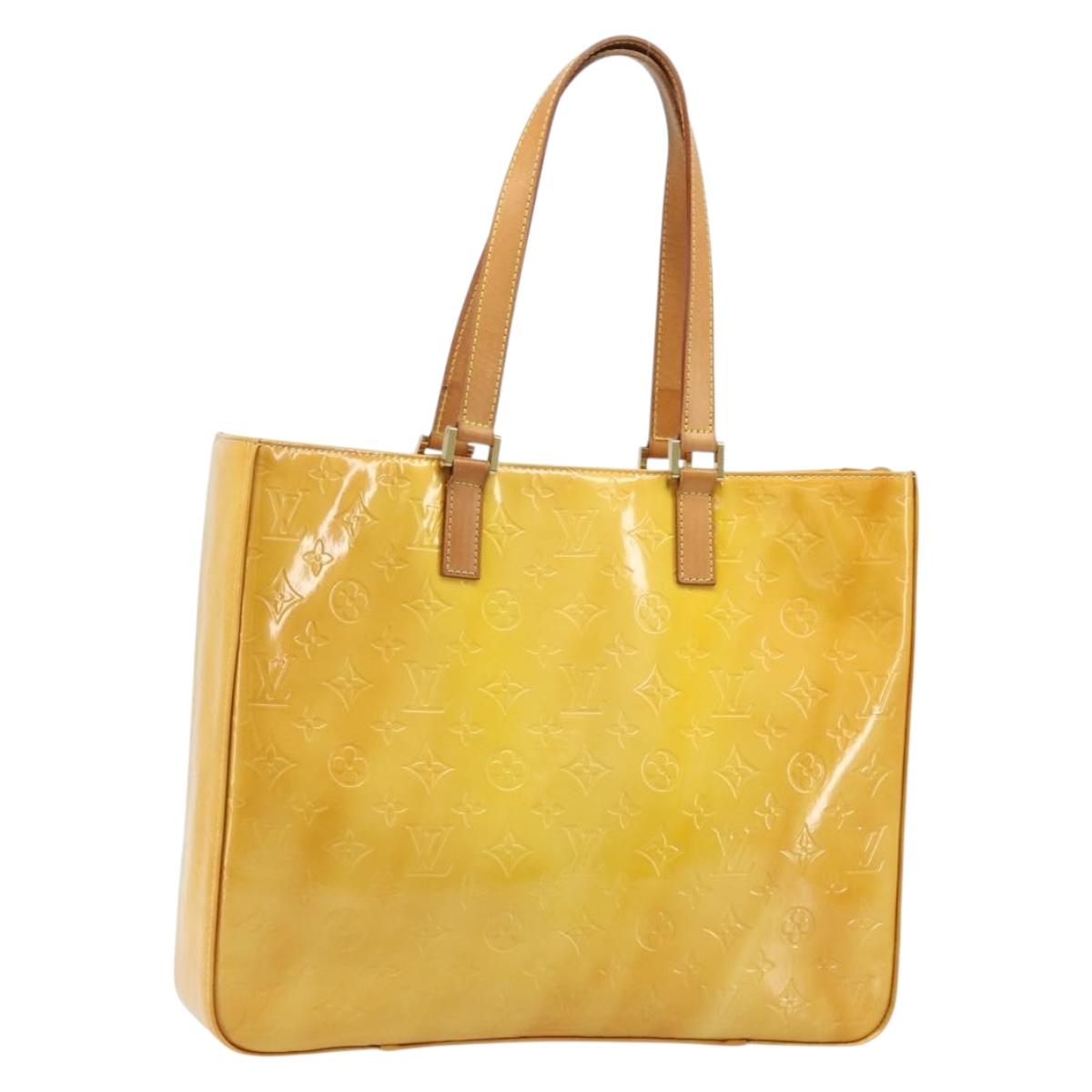 LOUIS VUITTON Monogram Vernis Columbus Tote Bag Lime Yellow M91047 Auth AMZ001