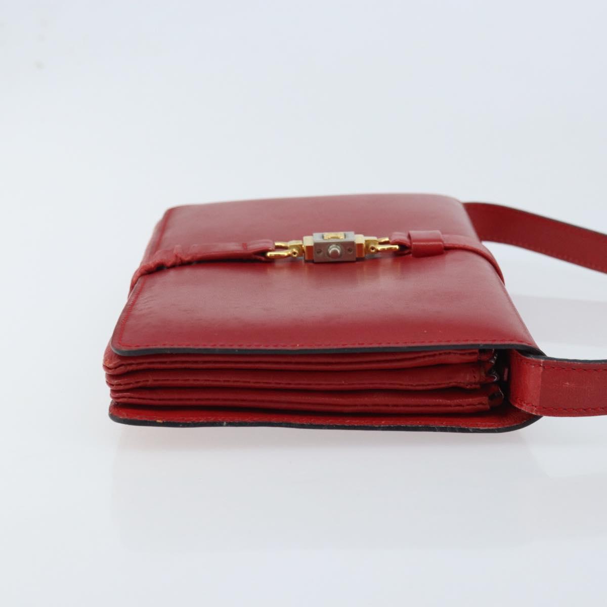 CELINE Shoulder Bag Leather Red Gold Auth AMZ004A