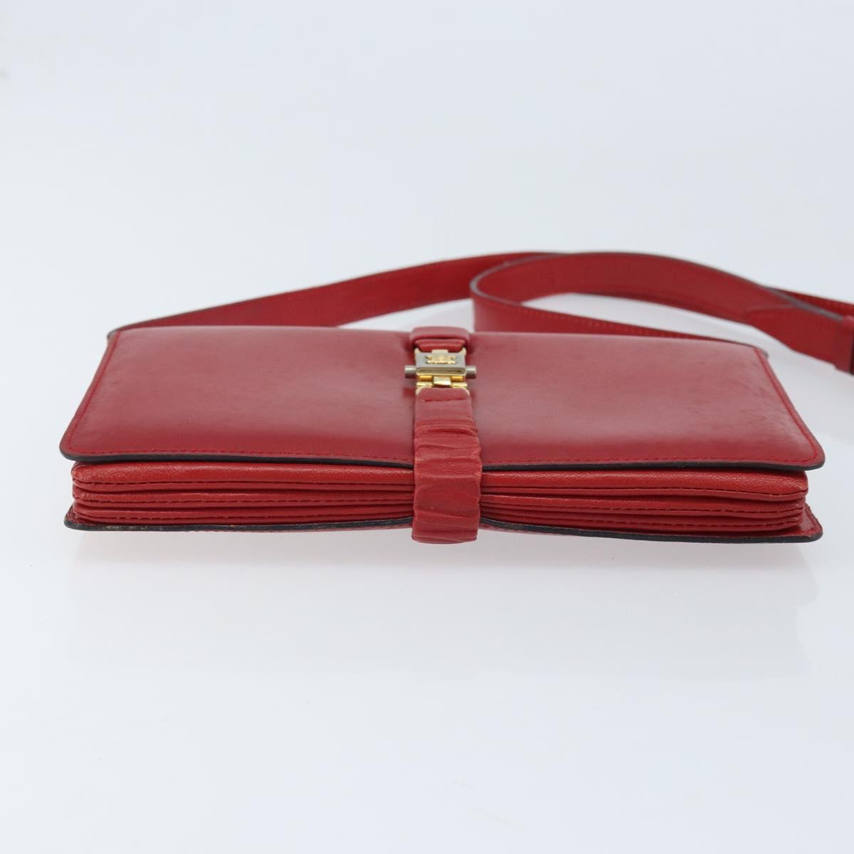 CELINE Shoulder Bag Leather Red Gold Auth AMZ004A