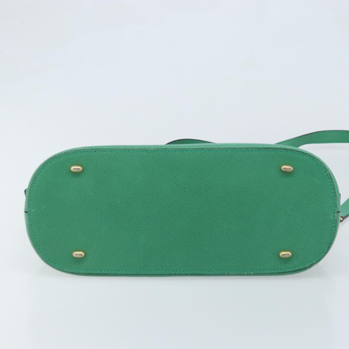 CELINE Hand Bag Leather 2way Green Gold Auth AMZ034A