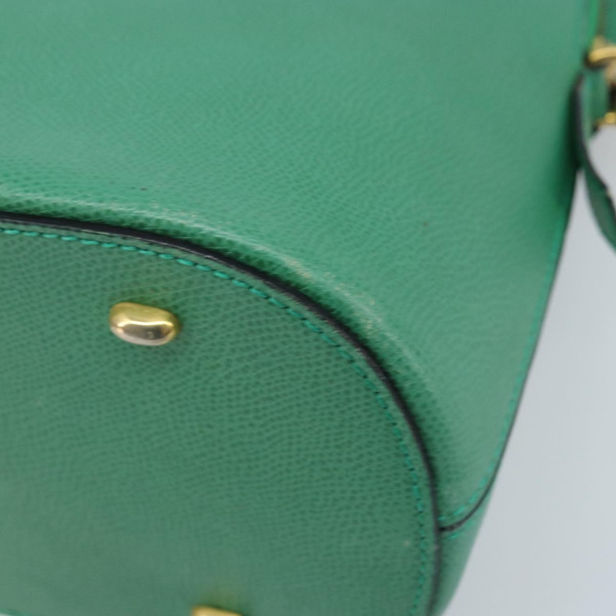 CELINE Hand Bag Leather 2way Green Gold Auth AMZ034A