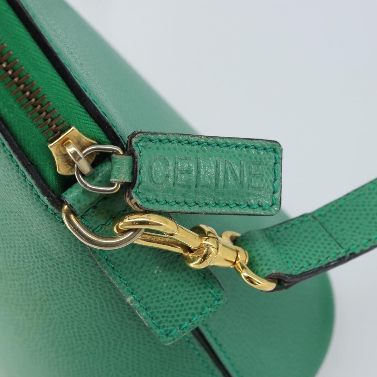 CELINE Hand Bag Leather 2way Green Gold Auth AMZ034A