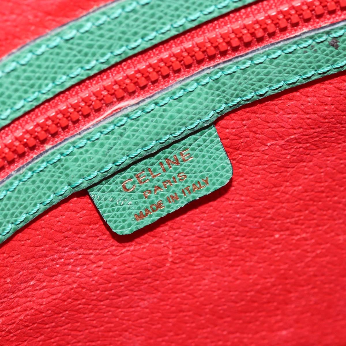 CELINE Hand Bag Leather 2way Green Gold Auth AMZ034A