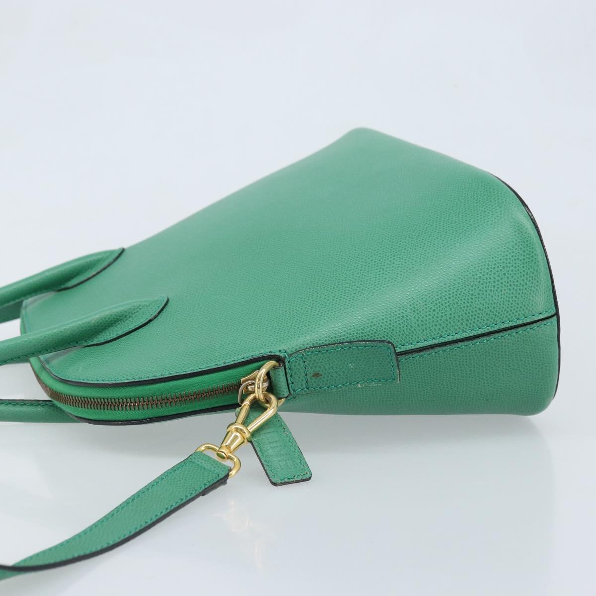 CELINE Hand Bag Leather 2way Green Gold Auth AMZ034A