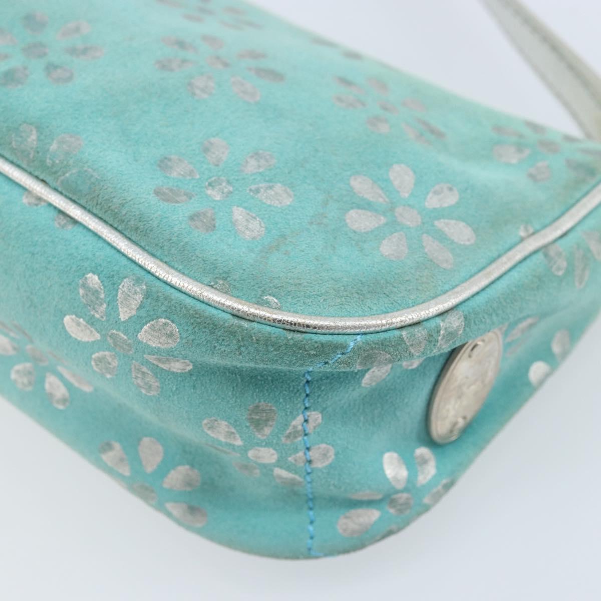 CELINE Accessory Pouch Suede Green Silver Auth AMZ035A