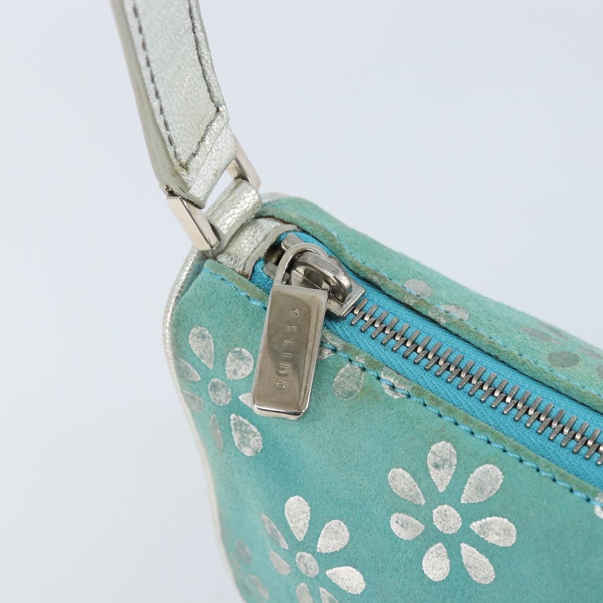 CELINE Accessory Pouch Suede Green Silver Auth AMZ035A