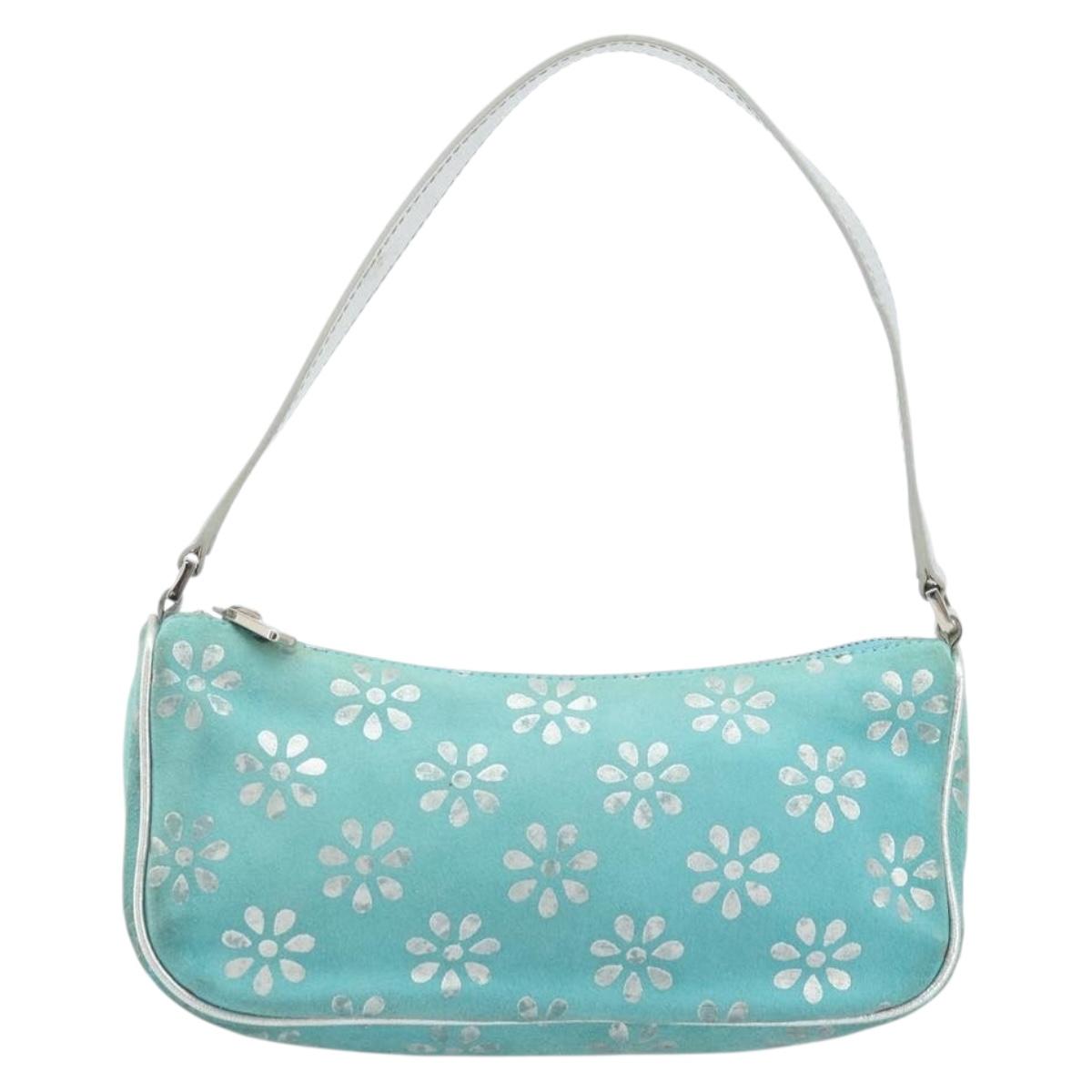 CELINE Accessory Pouch Suede Green Silver Auth AMZ035A