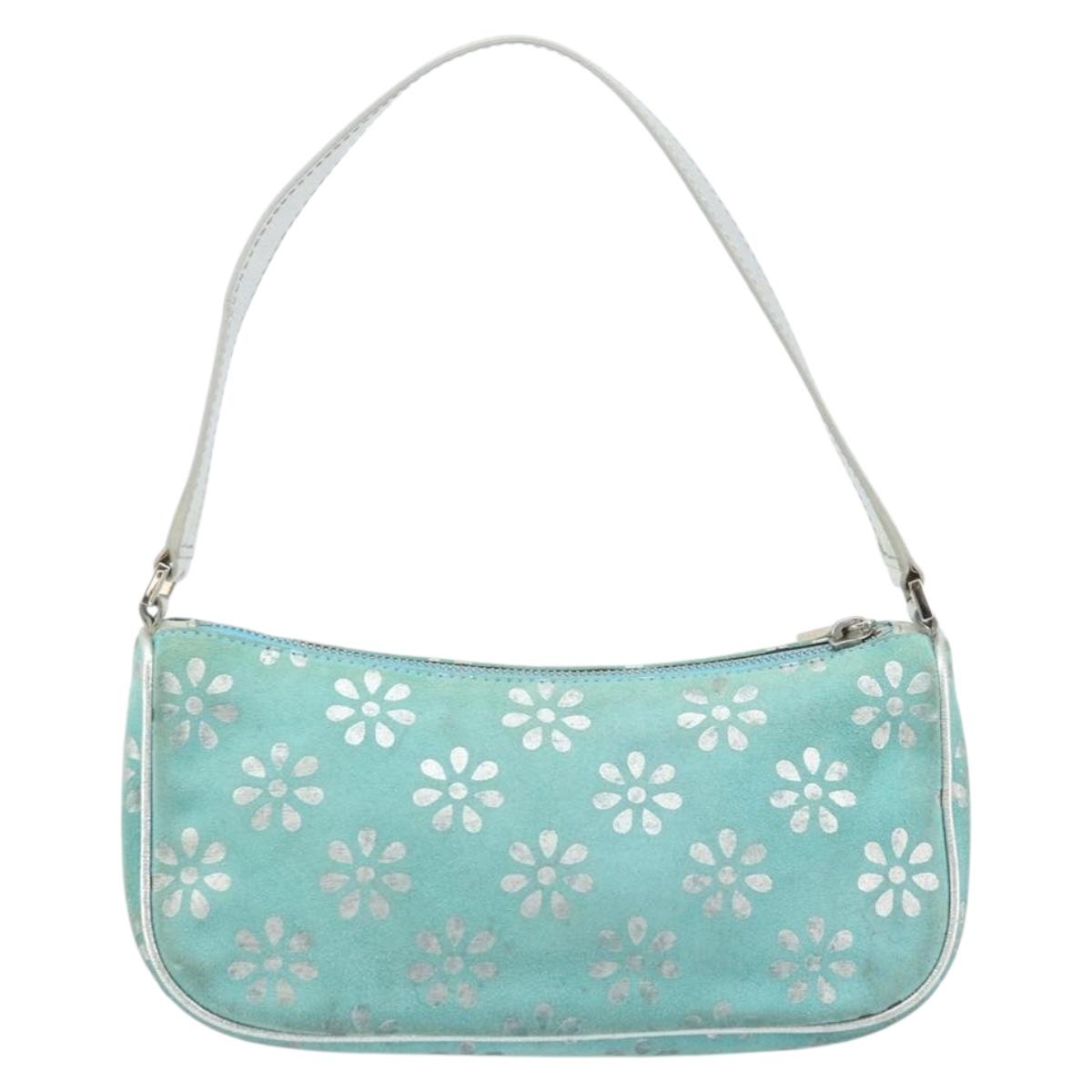 CELINE Accessory Pouch Suede Green Silver Auth AMZ035A