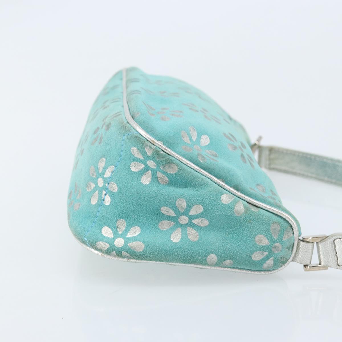 CELINE Accessory Pouch Suede Green Silver Auth AMZ035A